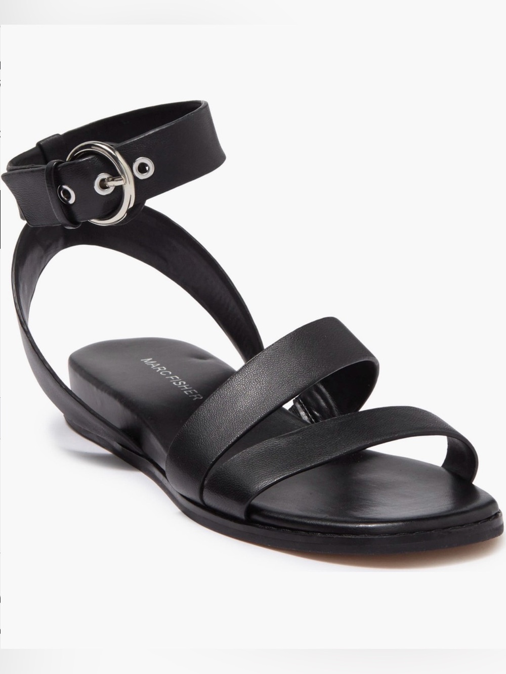 NEW Marc Fisher Black Leather Ankle-Strap Sandal